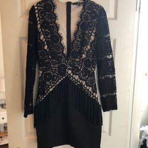 Missguided Tassel Trim Lace Plunge Mini Dress